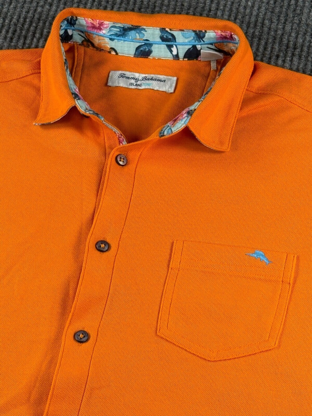 Tommy Bahama Island Zone Button Up Men M Orange Short Sleeve Supima Cotton Blend